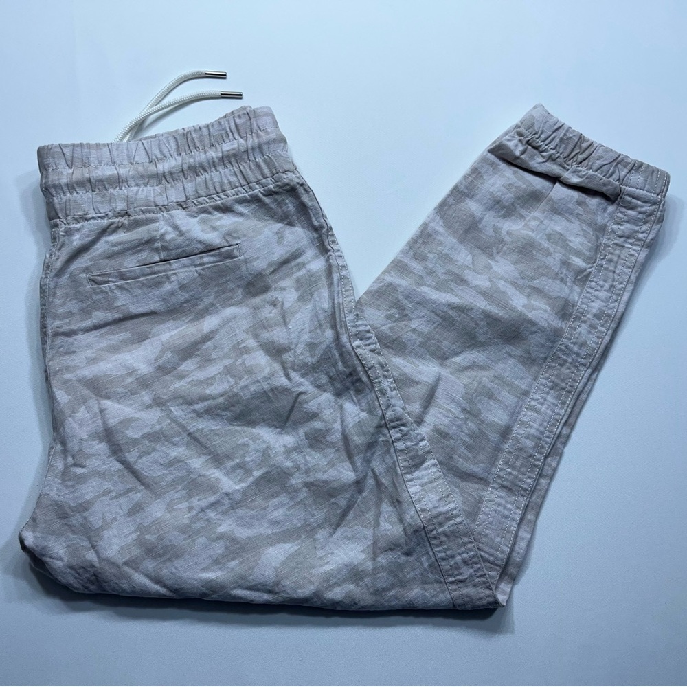 Athleta Cabo Tide 100% Linen Jogger Pants Womens Size 6 Neutral Camo